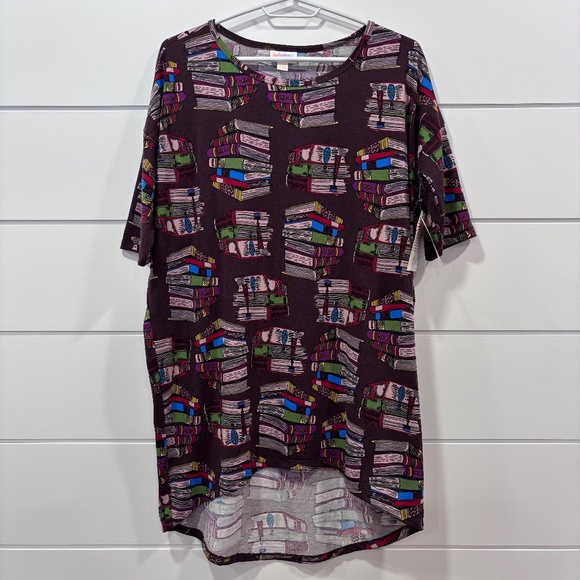 NWT LuLaRoe Irma tunic hi low hem book pattern very oversized XXS - Picture 1 of 13